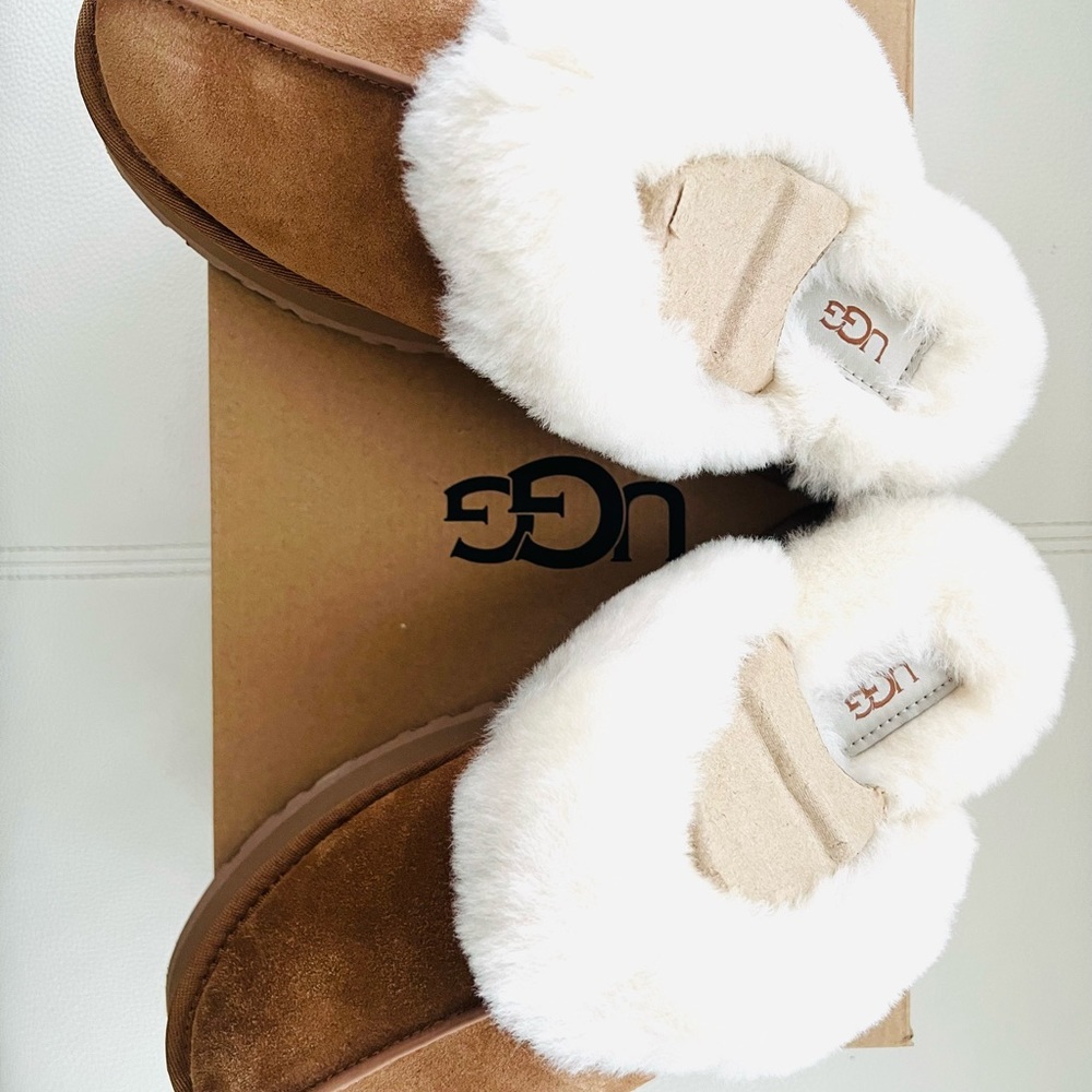 NWT UGG Disquette Slippers Chestnut - Women’s Slides Sheepskin Clog Mules - Picture 12 of 13